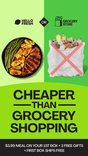 HelloFresh ad promoting that it's cheaper than the grocery store