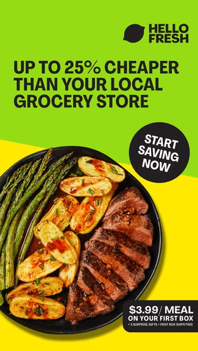 HelloFresh ad promoting their product is cheaper than groceries