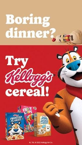 Kellogg's ad for cereal at dinner time